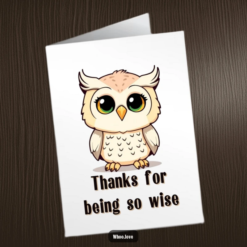 Funny Free Printable Thank You Card: A curious owl looking on, perfect for a unique downloadable gift of appreciation.