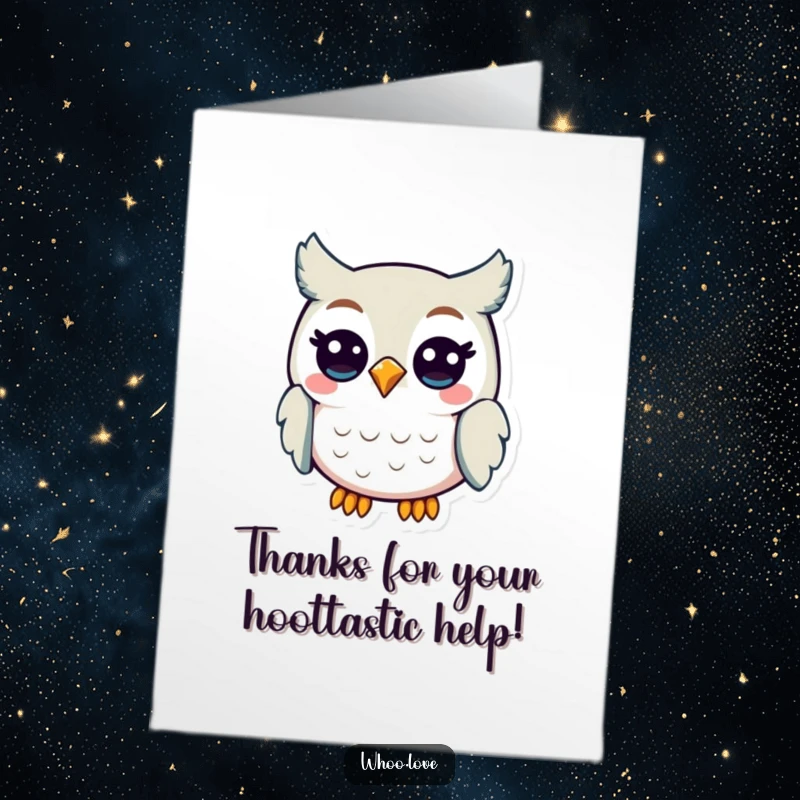 Funny Free Printable Thank You Card: A happy owl hoots gleefully, conveying warm and cheerful thanks.