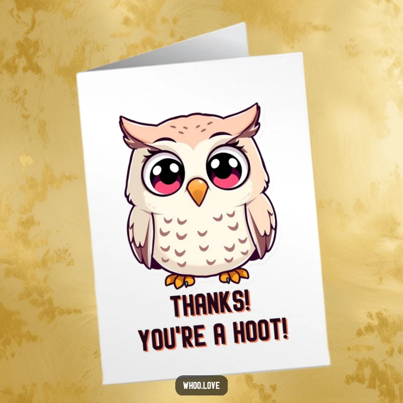 Funny Free Printable Thank You Card: An owl with enormous, surprised eyes, conveying shock and thanks.