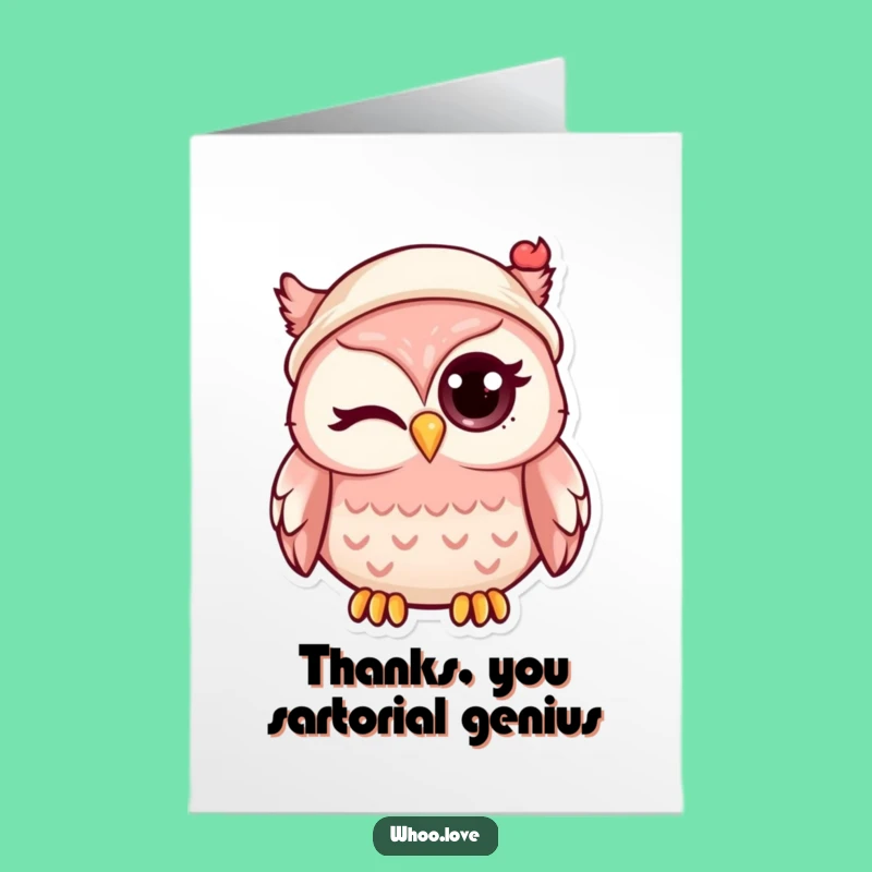 Free Printable Kawaii Owl Thank You Card: Funny Winking Hat Owl Downloadable Gift