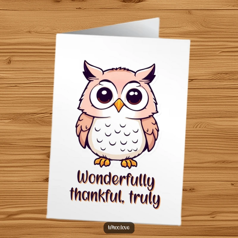 Funny Free Printable Thank You Card: An owl tilts its head, looking curiously as if wondering about the reason for thanks.