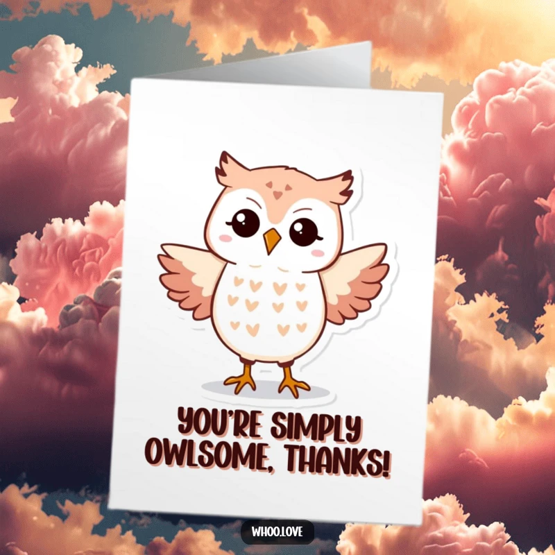 Funny Free Printable Thank You Card: Playful owl performing a silly dance step, a unique downloadable gift.