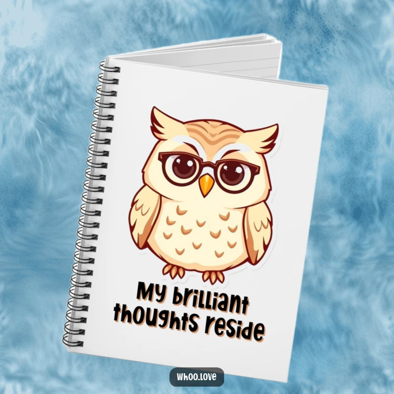 Funny owl notebook, a curious character with tiny spectacles, ideal for journaling and note-taking with intellectual charm.