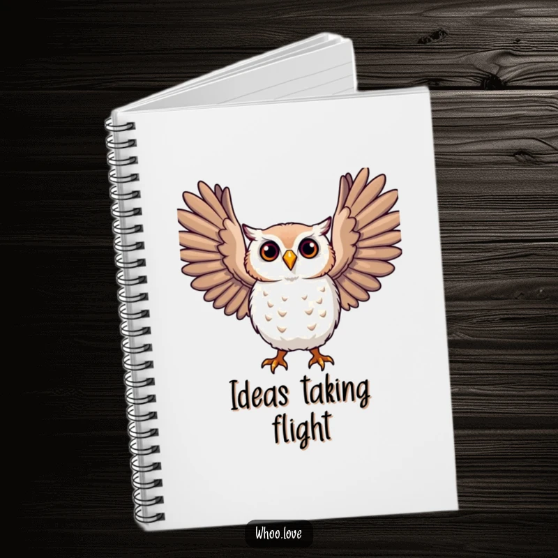 Funny owl notebook, a character with large, expressive wings outstretched, ideal for journaling and creative writing.