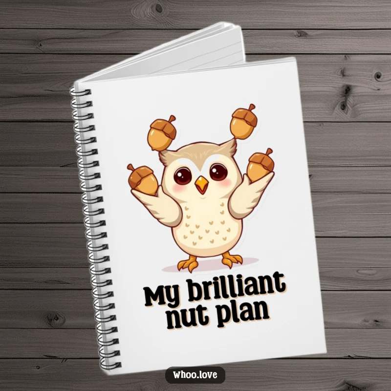 Funny Giddy Owl Notebook: A notebook cover illustration of a happy owl juggling acorns, perfect for jotting down ideas and plans.