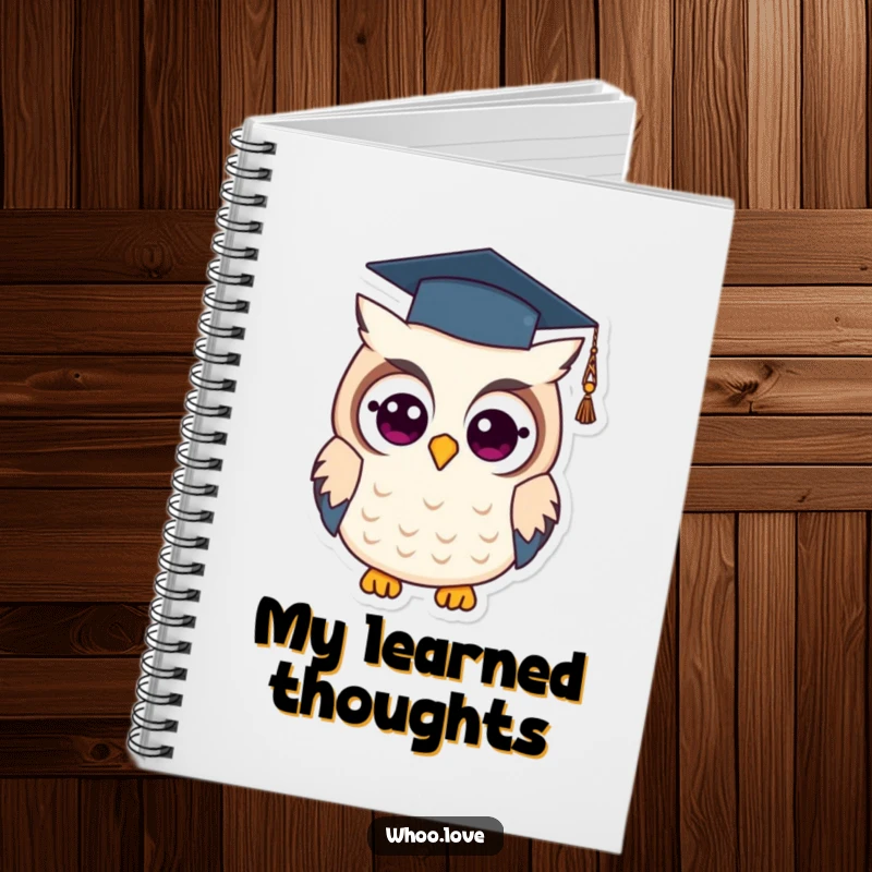 Funny graduation owl notebook featuring a wise owl wearing a graduation cap, perfect for journaling smart thoughts and future aspirations.