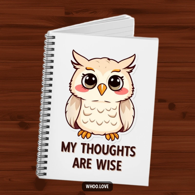 Funny notebook cover with a delightfully cheerful owl character caught mid-hoot, ready to inspire.