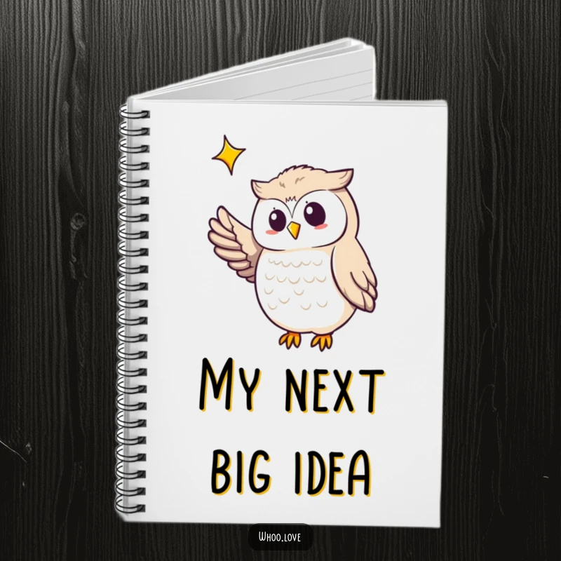 Funny owl notebook with an owl pointing its wing towards a star, ideal for writing down dreams and ideas.