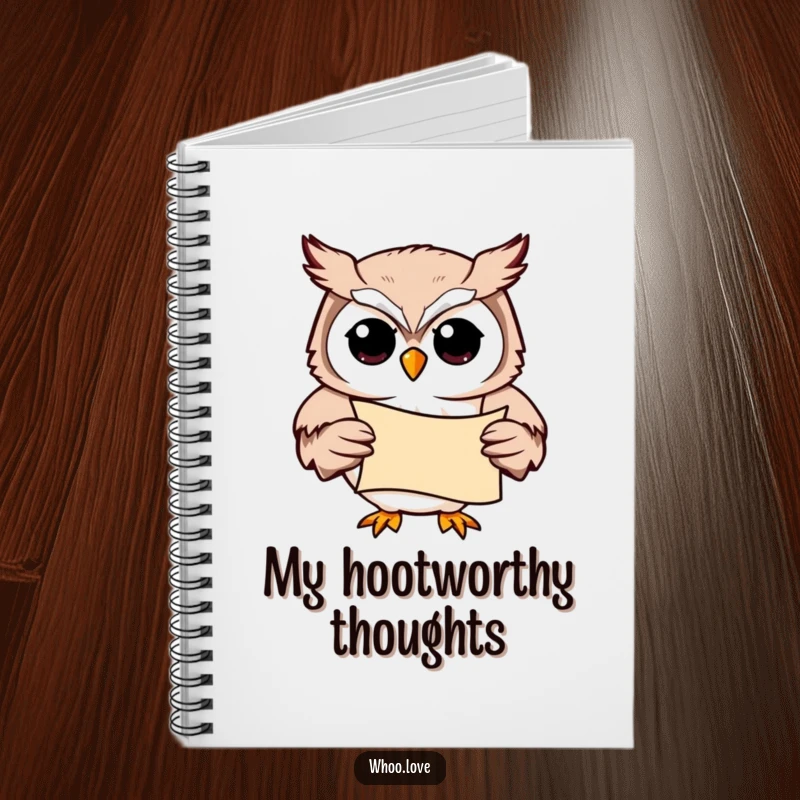 Funny Owl Scholar Notebook: A studious owl character holding a scroll, perfect for jotting down notes, research, or brilliant ideas.