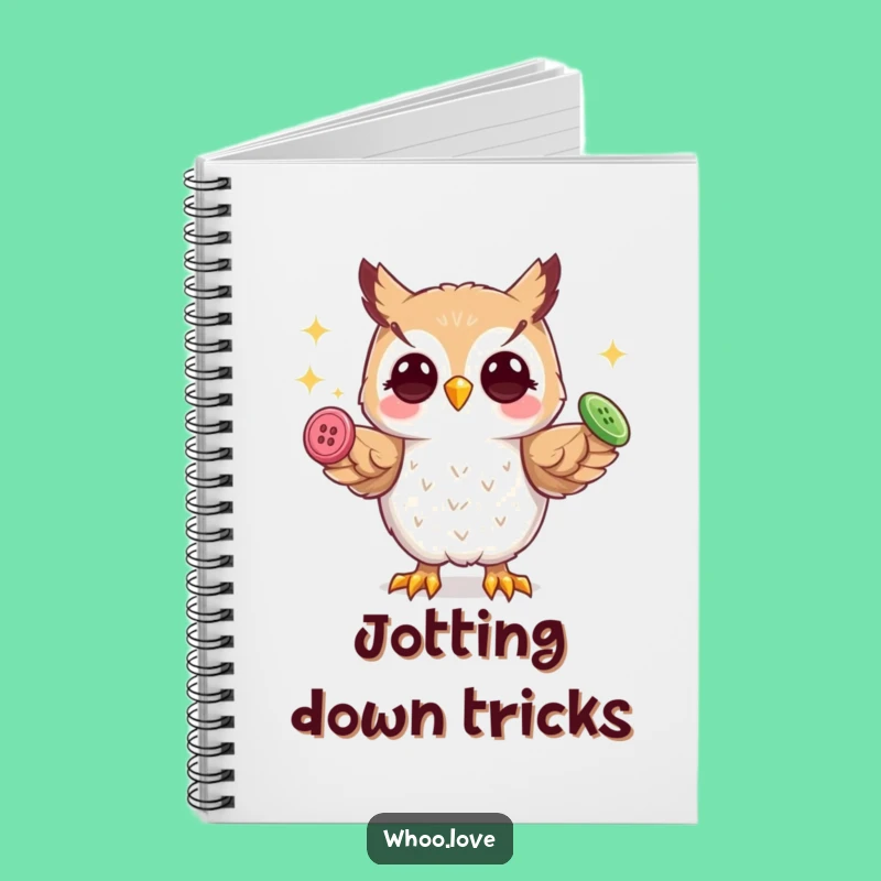 Funny Playful Owl Notebook: Juggling Buttons, For Notes & Ideas