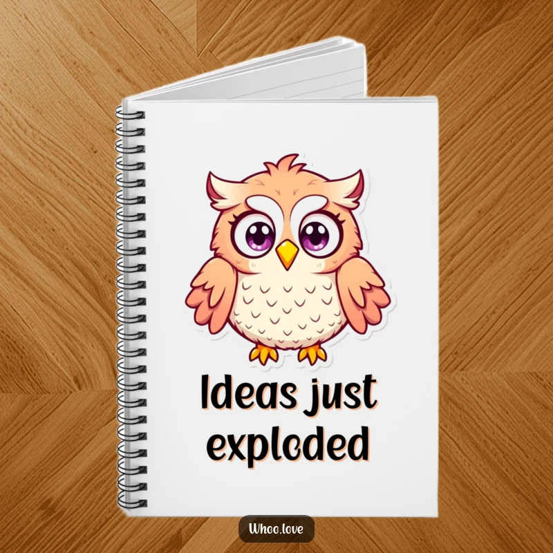 Funny surprised owl notebook featuring an owl with wide, astonished eyes and puffed feathers, ideal for journaling surprising thoughts with humor.