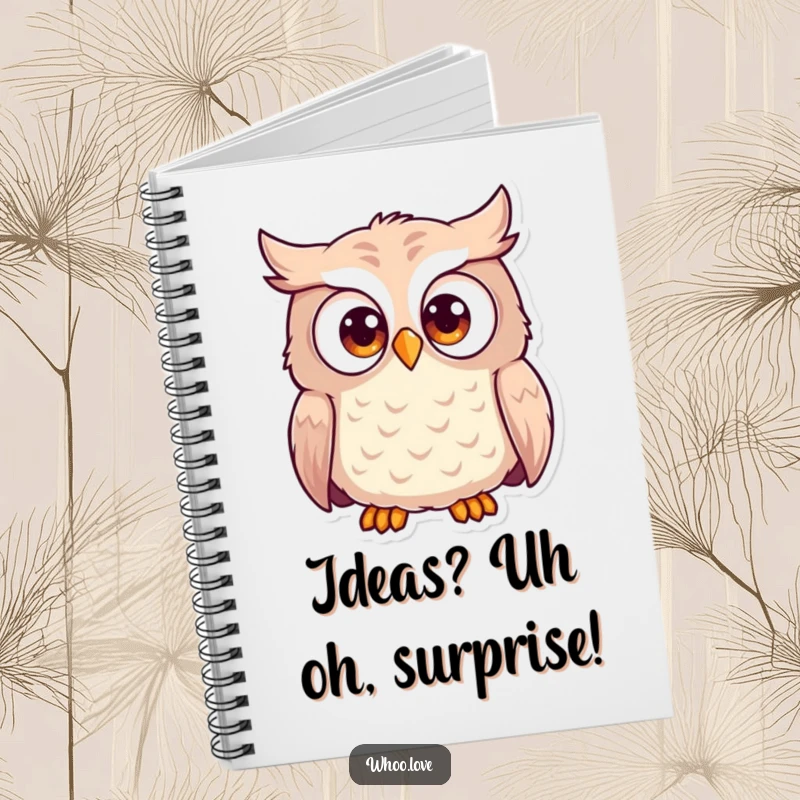 Funny wide-eyed owl notebook with a comically surprised owl on the cover. Great for journaling and note-taking with a humorous twist.
