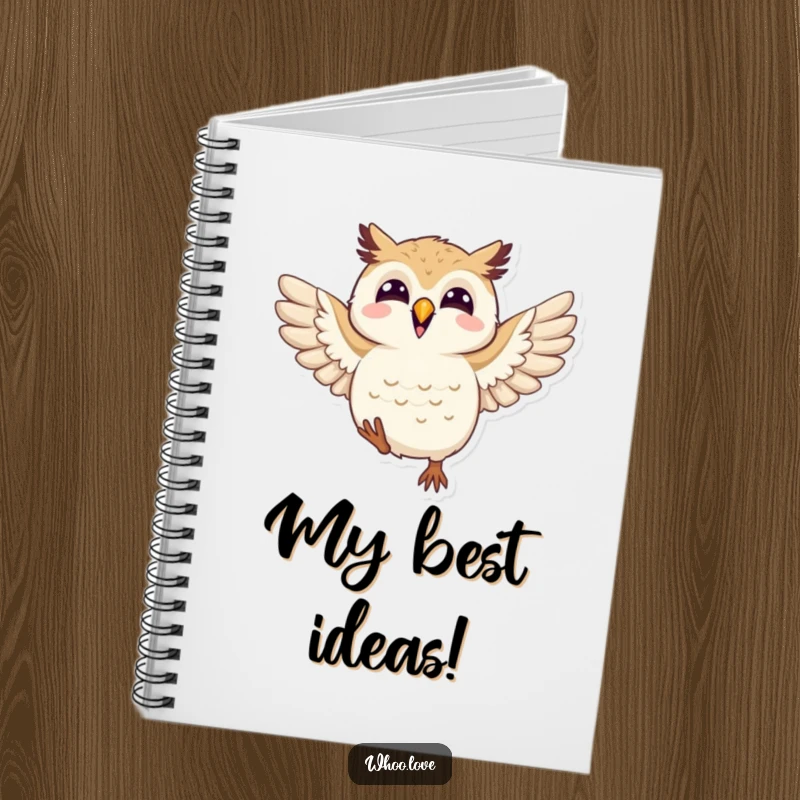 Funny joyful owl notebook featuring an owl flapping its wings with happiness, perfect for journaling cheerful thoughts and creative ideas.