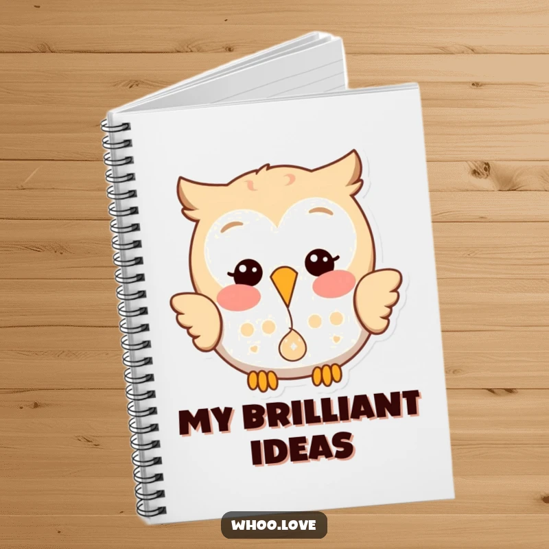 Funny notebook depicting a happy owl with a playful glint, dropping a small, shiny object with delight.