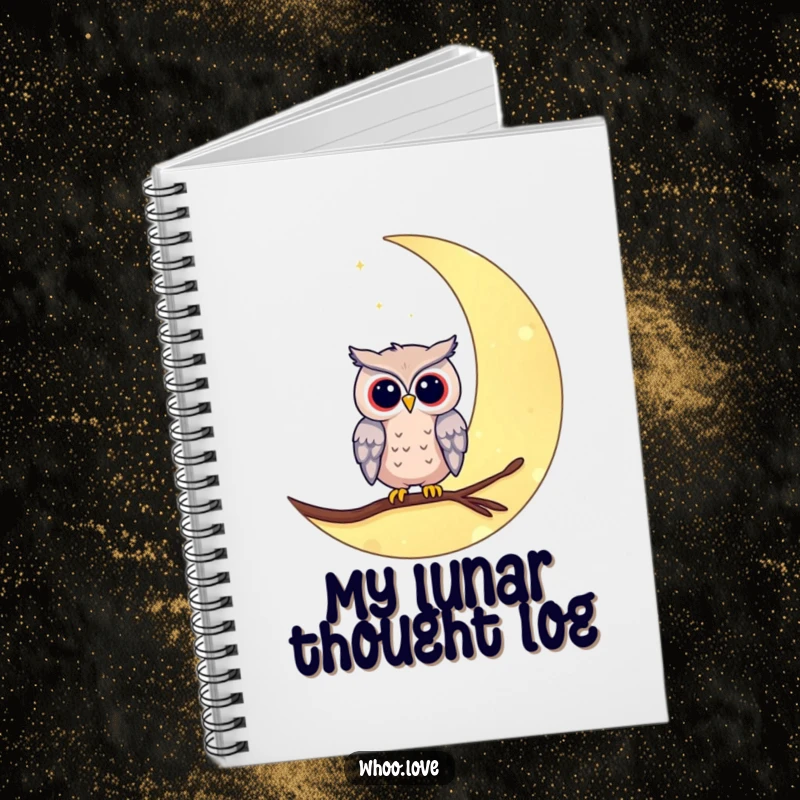 Funny owl on moon notebook with an owl sitting on a crescent moon. Ideal for journaling, sketching, or note-taking with a celestial theme.