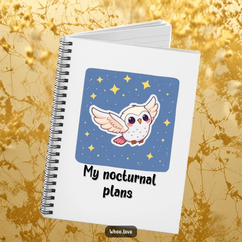 Funny Owl Notebook: A joyful owl character swooping through a starry night, ideal for jotting down notes with a whimsical and humorous touch.