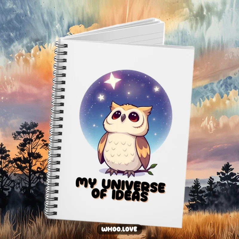 Funny Dreamy Owl Notebook: A notebook with a cover illustration of an owl looking up at a vast, starry night sky for inspiration.