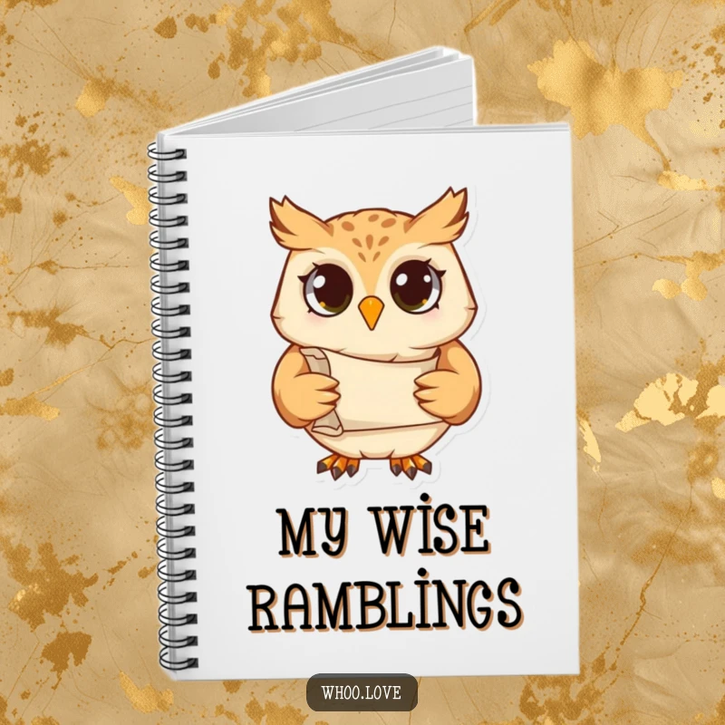 Funny notebook featuring a studious owl character holding a scroll, perfect for jotting down notes with a wise and scholarly touch.