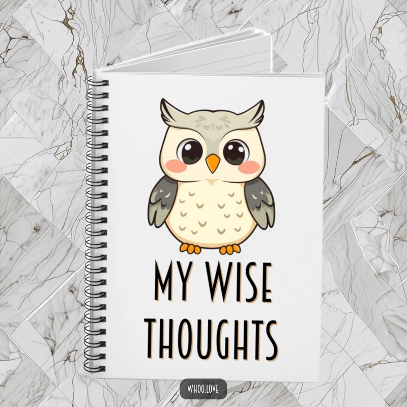 Funny smiling owl character notebook cover, depicted hooting with a wide, happy smile, inspiring joyful note-taking and happy thoughts.