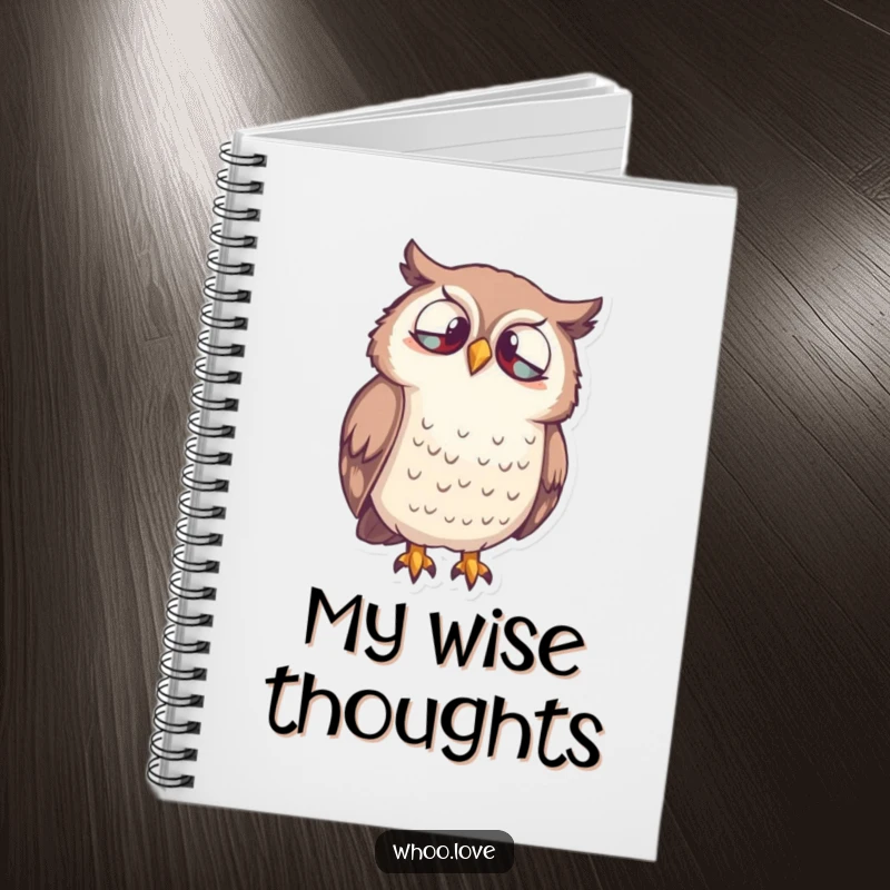 Funny Owl Curiosity Notebook with a wise owl character looking down inquisitively, perfect for notes and thoughtful inspiration.