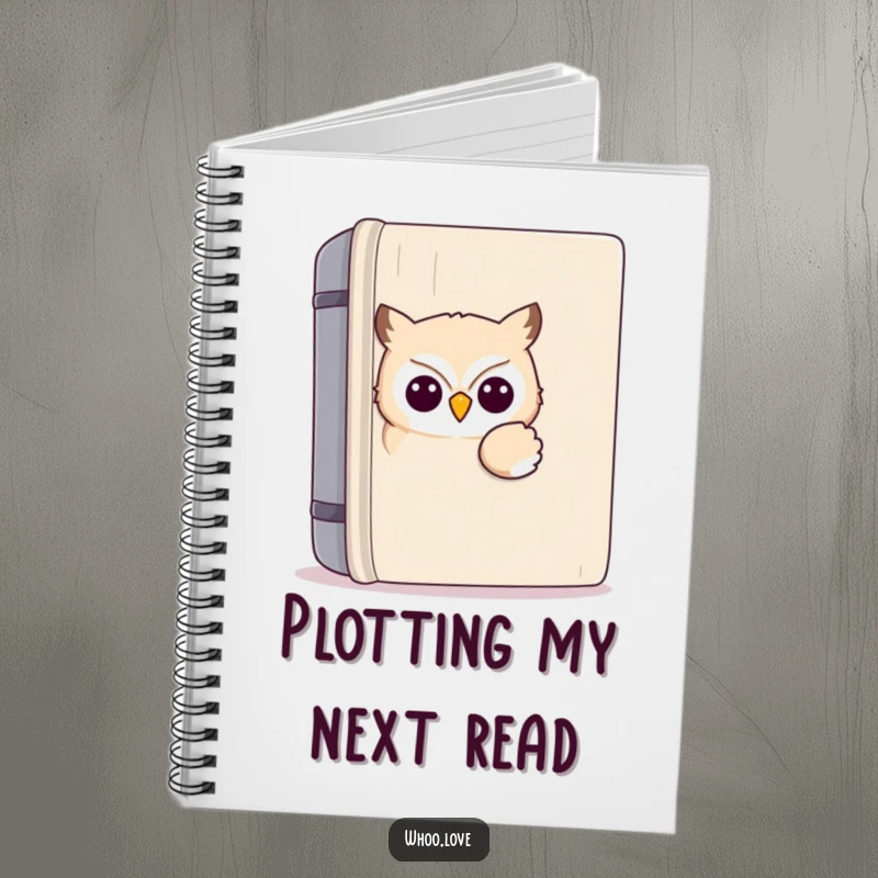 Funny kawaii owl notebook featuring a cute owl peeking from a large book, ideal for note-taking, journaling, and adding humor to study sessions.