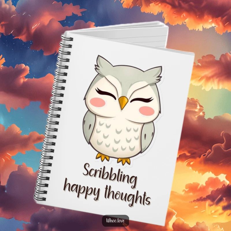 Funny notebook with a wide-smiling owl, perfect for journaling and creative note-taking.