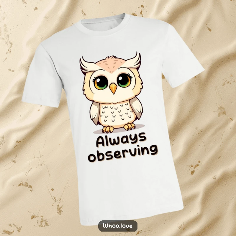 Funny Owl T-Shirt showcasing a cute owl with its head tilted in a curious expression, great for animal lovers.