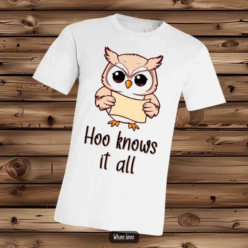 Funny Scholar Owl T-Shirt: A cute owl character with a scroll, looking focused and intelligent, ideal for any academic.