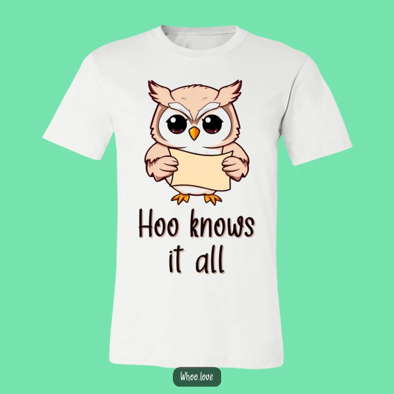 Funny Scholar Owl T-Shirt: Adorable Bird with Scroll, Great Gift for Bookworms