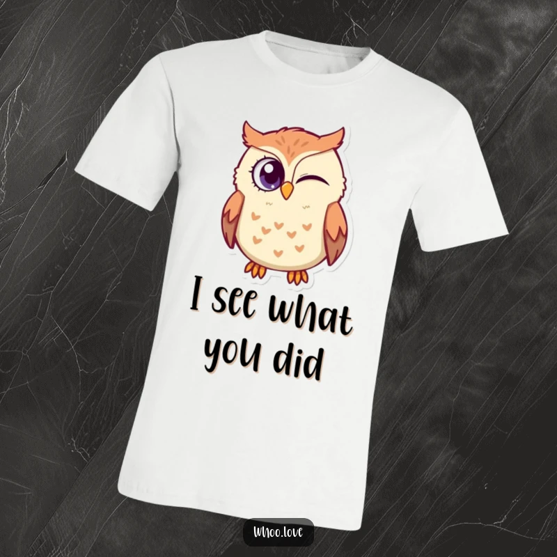 Funny Cheeky Owl T-Shirt: A mischievous owl character winking with one large eye, conveying a sense of fun and playful secrets.
