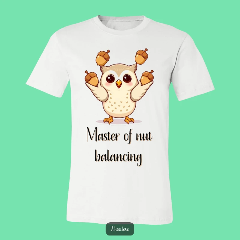 Funny Giddy Owl Juggling T-Shirt - Playful Acorn Enthusiast Tee