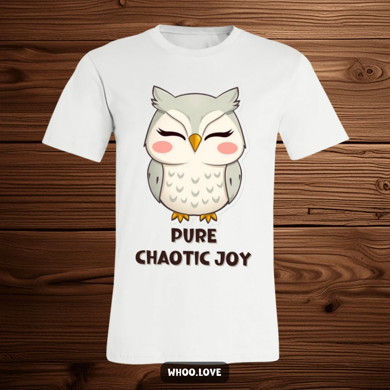 Funny t-shirt featuring an owl with a huge, goofy smile, embodying pure, infectious happiness.