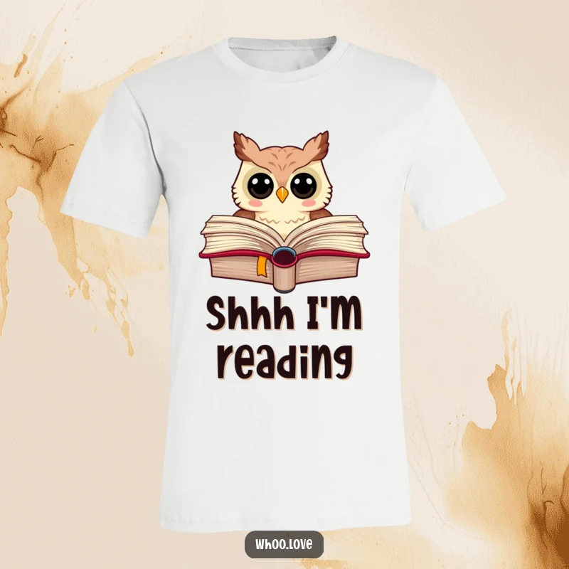 Funny t-shirt featuring an owl emerging from a huge book, conveying intelligence and humor for readers.