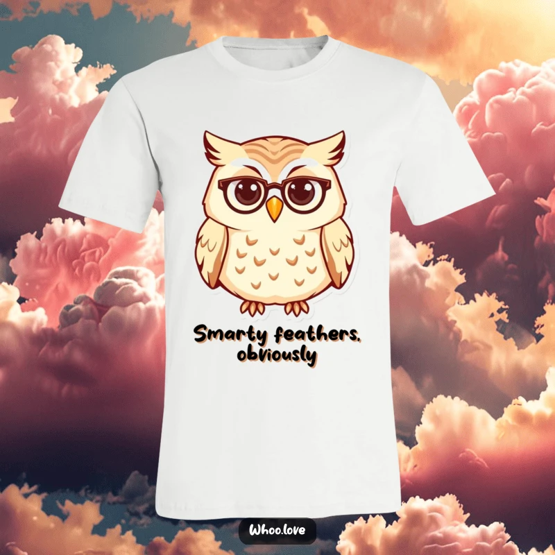Funny owl t-shirt with a curious character sporting tiny spectacles, exuding intelligence and a playful spirit.