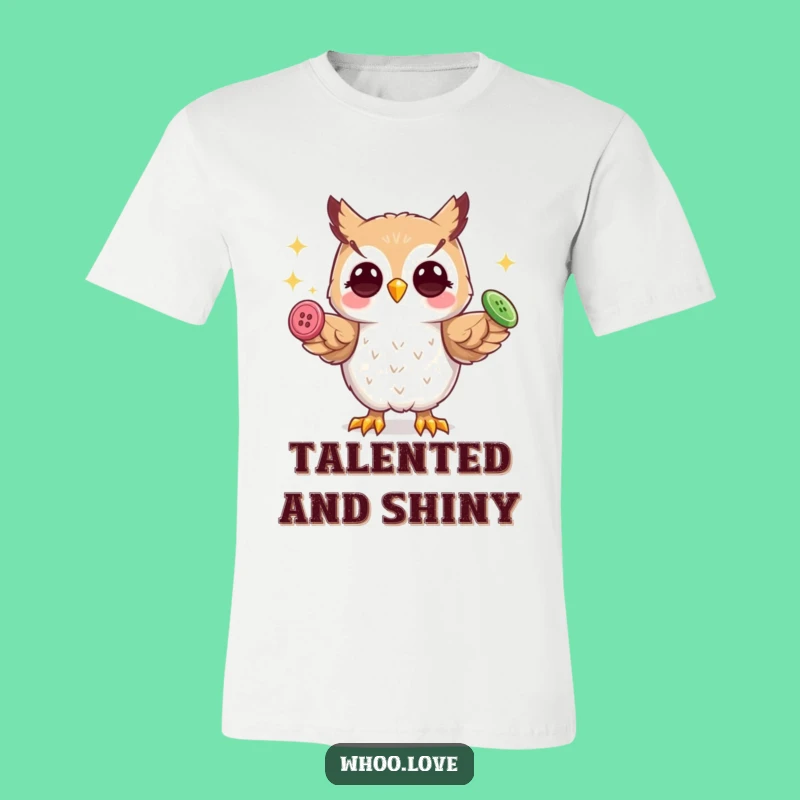Funny Playful Owl T-Shirt: Juggling Buttons, Hilarious Talented Tee Gift
