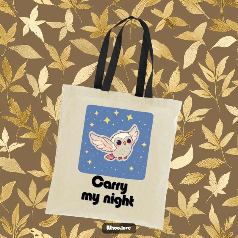 Funny Owl Tote Bag: A joyful owl character swooping through a starry night, a whimsical and humorous accessory for your essentials.