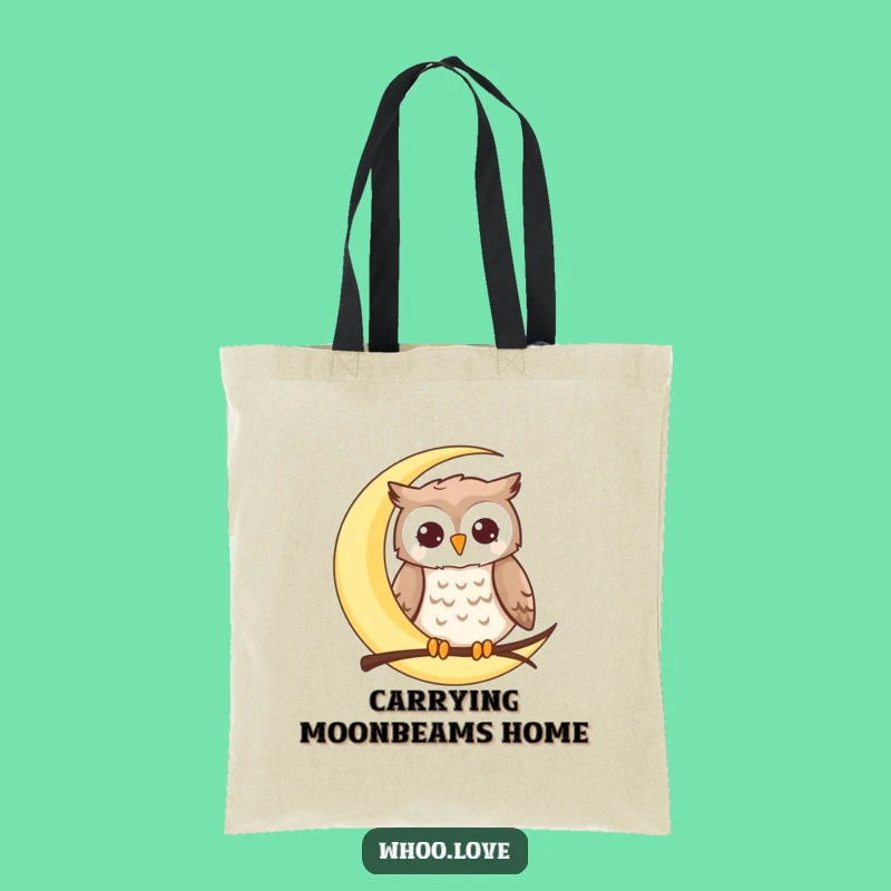 Funny Moon Owl Tote Bag: Happy Perched Owl Celestial Carryall, Great Gift