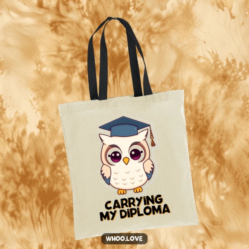 Funny graduation owl tote bag featuring a wise owl wearing a graduation cap, perfect for carrying essentials with a touch of academic humor.