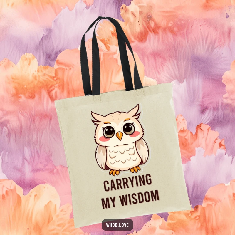Funny tote bag featuring a happy, hooting owl with a wide, cheerful grin, ready to carry your belongings.