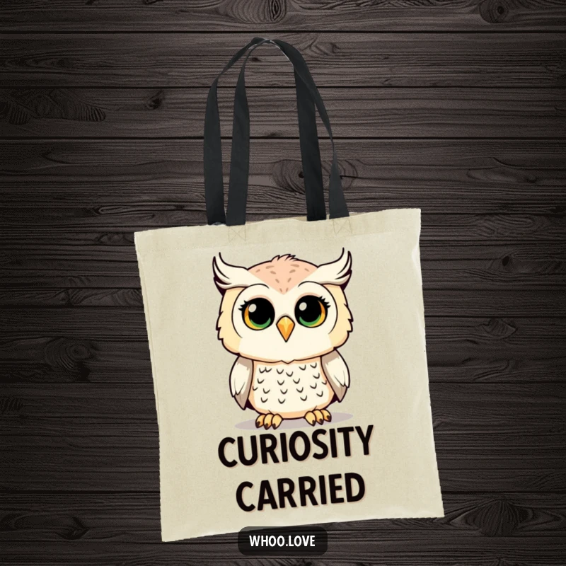 Funny Owl Tote Bag featuring a curious owl illustration, perfect for shopping and everyday use.