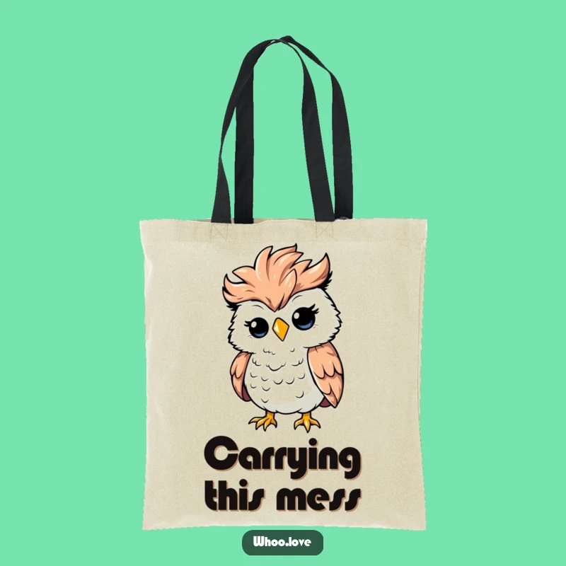 Funny Ruffled Owl Tote Bag: Silly Windy Character Carry-All