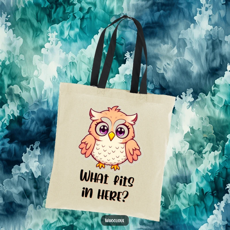 Funny surprised owl tote bag displaying an owl with wide eyes and puffed feathers, showcasing a humorous expression of shock and disbelief.