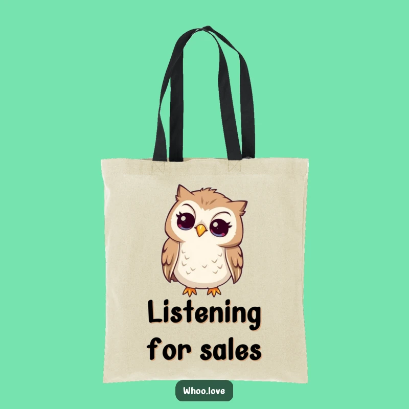 Funny Curious Owl Tote Bag: Head Tilted Listening, Spacious Thoughtful Carry-all